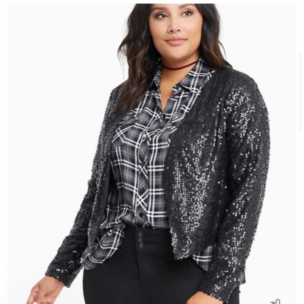 Torrid Plus Size 2X Black Sequin Blazer Jacket